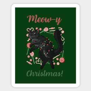 Meow-y Christmas! - Black Fluffy Cat Magnet